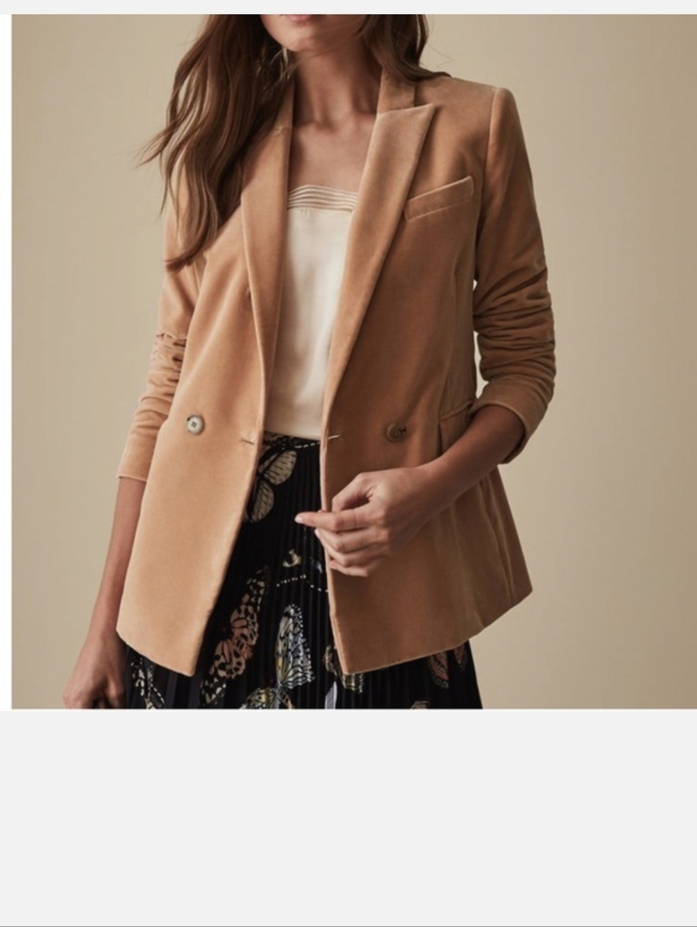 Reiss Aubrie Velvet Blazer Jacket - Salmon Dusty Rose Off Tan 4